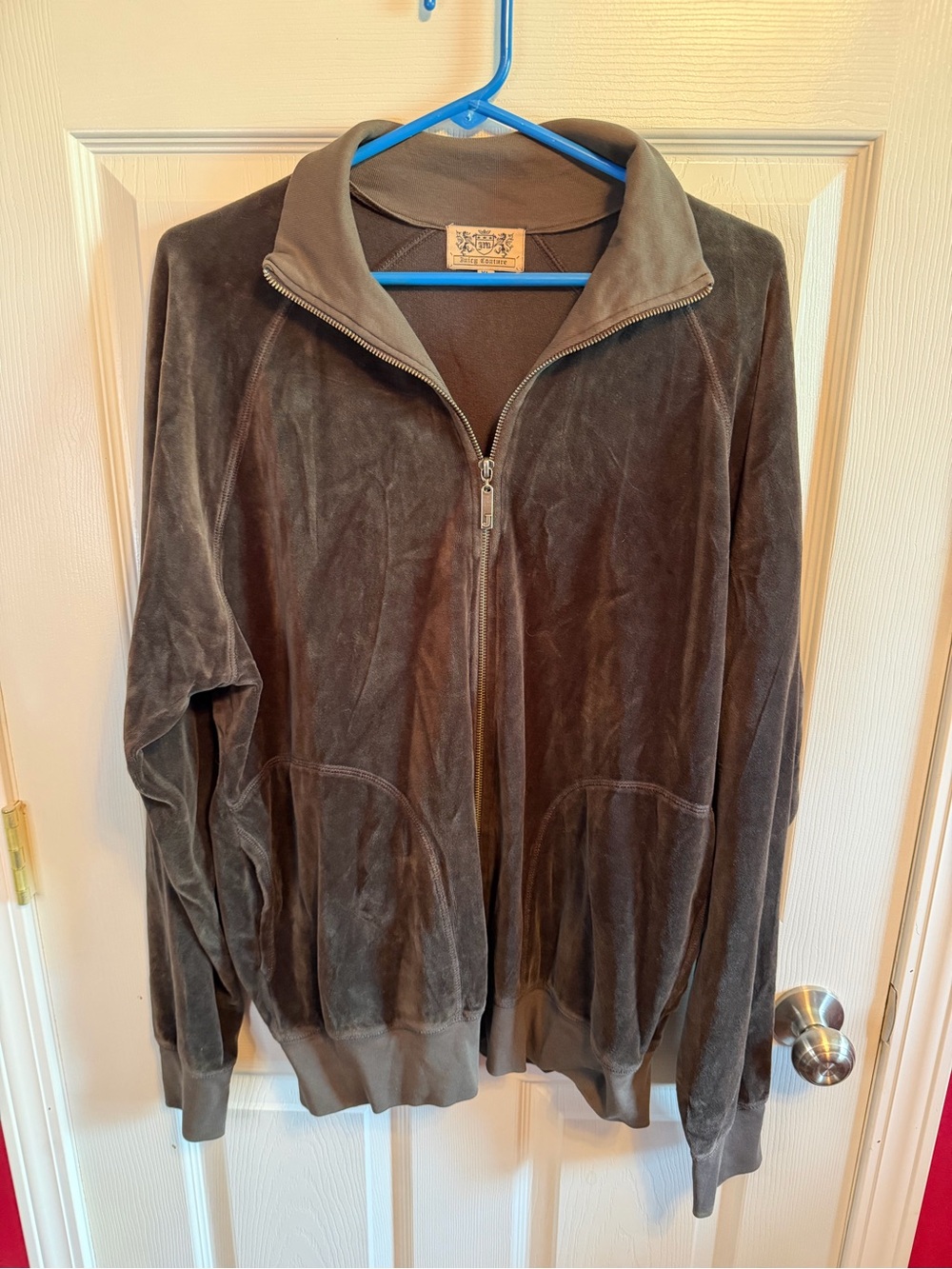 Vintage Y2K Women’s  greenish Brown Velvet Zip-Up velour Jacket Sz XL